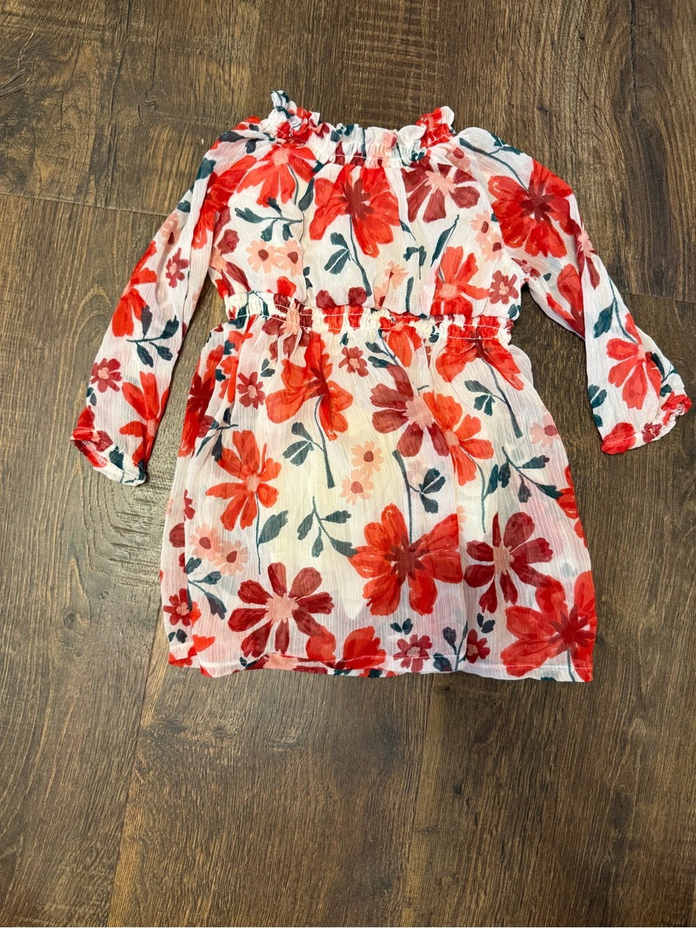 Carter's White Dress with Red & Coral Floral Print